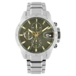 Tommy Hilfiger Quartz Multifunction Green Dial Silver Stainless Steel Strap Watch For Men
