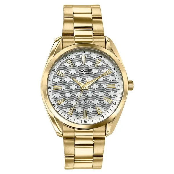 SP70066YM03_3 Sonata Poze Quartz Analog Two Toned Dial Golden Colour Stainless Steel Strap Watch For Men - Image 1