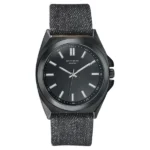 Sonata Poze Quartz Analog Black Dial Black Denim Leather Strap Watch For Men