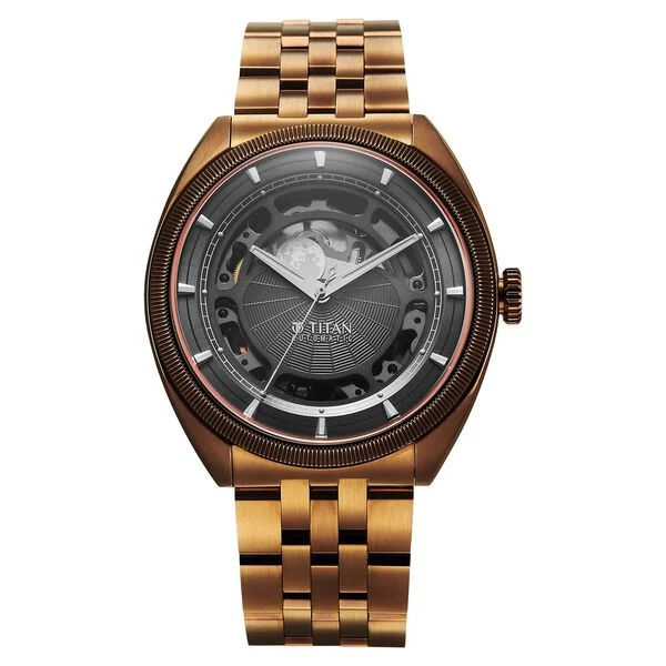 10011QM01_2 Titan Stellar Cupola Automatic Analog with Sun Moon Phase and Gray Dial IP Bronze Stainless Steel Strap Watch for Men - Image 1