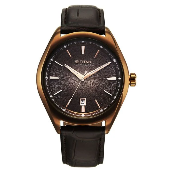 10051QL01_2 Titan Stellar Starlight Analog with Concealed Automatic and Brown Dial Brown Leather Strap Watch for Men - Image 1