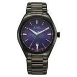 Titan Stellar Starlight Analog with Concealed Automatic and Violet Dial Dark Gun Stainless Steel Strap Watch for Men