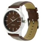 Titan Quartz Analog with Date Brown Dial Leather Strap Watch for Men - Image 2