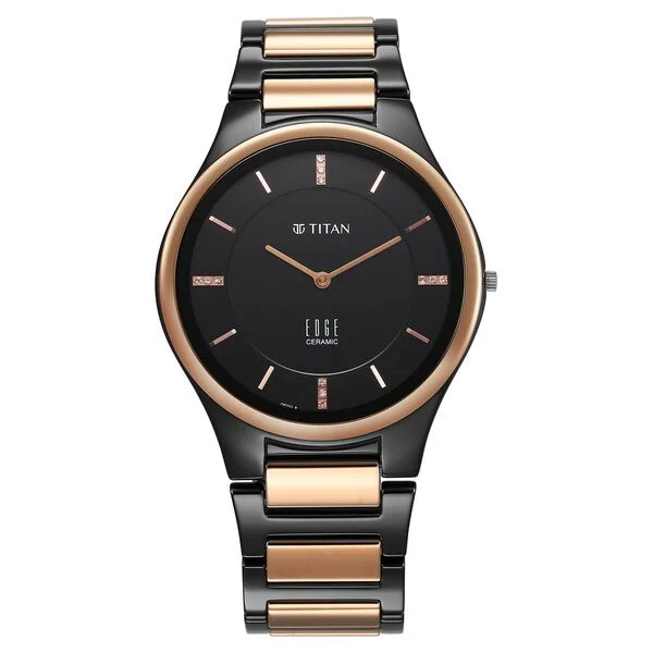 1696KC02_1 Titan Edge Ceramic Quartz in Midnight Gold with Diamonds and Black Dial Watch for Men - Image 1