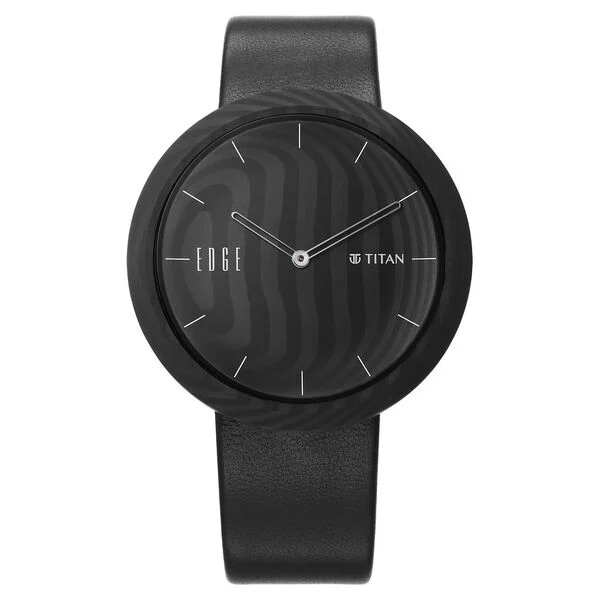 1881NL01_1 Titan Edge Carbon Fibre Quartz Analog Black Dial Leather Strap Unisex Watch - Image 1