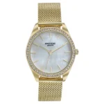 Sonata Poze Quartz Analog Mother of Pearl Dial Golden Color Stainless Steel Strap Watch For Women